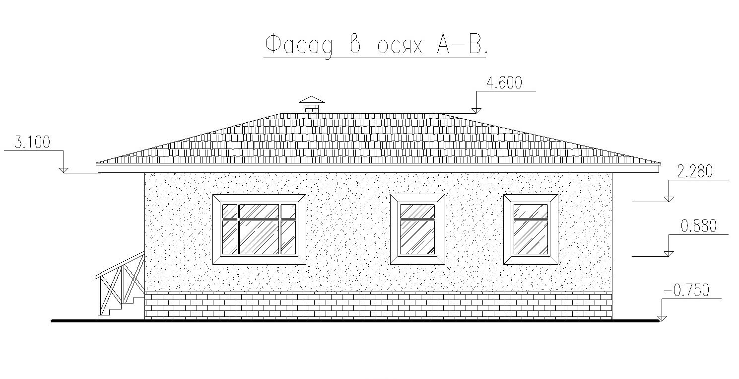 Бесплатный проект одноэтажного дома из пеноблоков. Чертежи. Фото.  Документация.